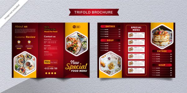 بروشور و منو رستوران A4 سه لت - Food trifold brochure | گرافیستیم