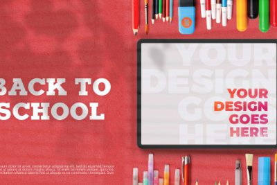 موکاپ تبلت و لوازم تحریر - Mockup school supplies & tablet