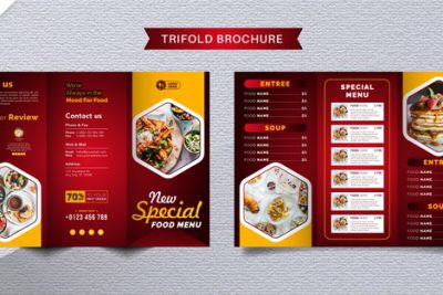 بروشور و منو رستوران A4 سه لت - Food trifold brochure