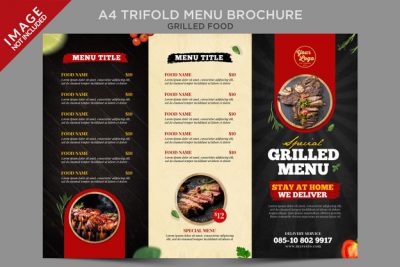 منو رستوران A4 سه لت - Grilled food a4 trifold menu