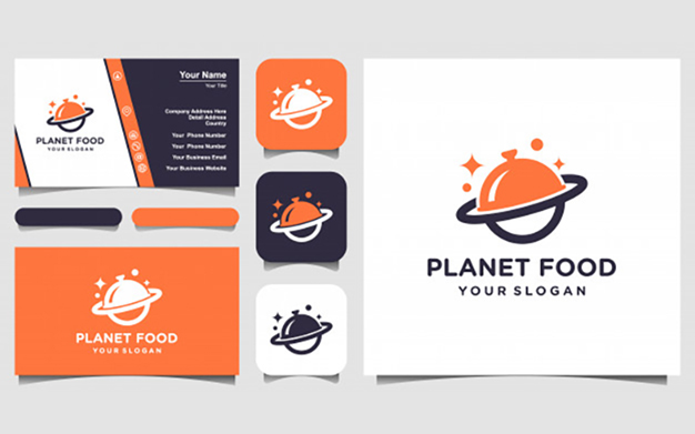 کارت ویزیت و لوگو رستوران و فست فود مدل سیاره – Food planet logo business card
