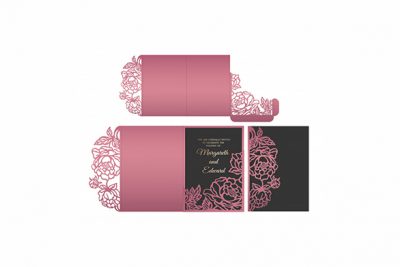 قالب برش لیزر کارت دعوت - Floral lace laser cut tri fold