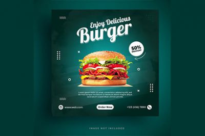 بنر تبلیغ فست فود مناسب اینستاگرام - Food menu and restaurant burger social media