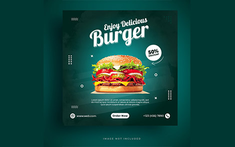 بنر تبلیغ فست فود مناسب اینستاگرام - Food menu and restaurant burger social media