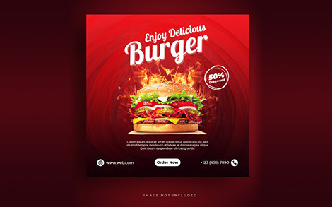 بنر تبلیغ فست فود مناسب اینستاگرام - Food menu and restaurant burger