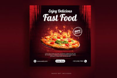 بنر تبلیغ رستوران مناسب اینستاگرام - Food menu and restaurant pizza social media