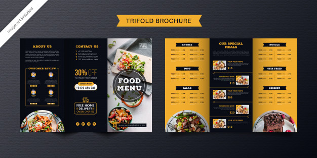 منو رستوران و فست فود A4 سه لت - Food trifold brochure template