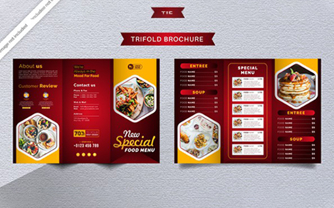 منو رستوران و فست فود و کافه سه لت - Food trifold menu brochure for restaurant
