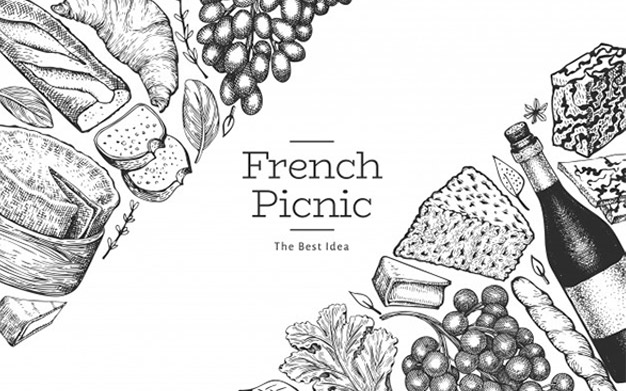 طراحی پیکنیک فرانسوی - French food illustration design