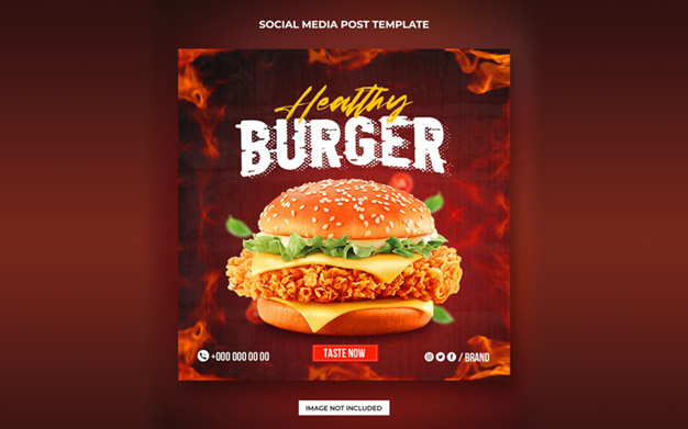 بنر تبلیغ فست فود مناسب اینستاگرام - Healthy burger social media post