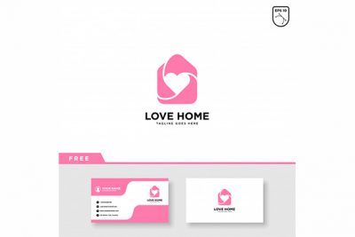 کارت ویزیت و لوگو چند منظوره - House logo with heart and business card
