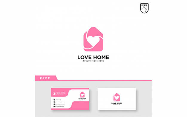 کارت ویزیت و لوگو چند منظوره - House logo with heart and business card