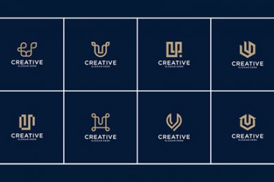 مجموعه لوگو حرف U انگلیسی– Initials u logo with golden style