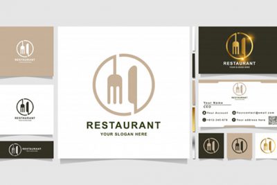 کارت ویزیت و لوگو رستوران – Knife and fork line or restaurant logo