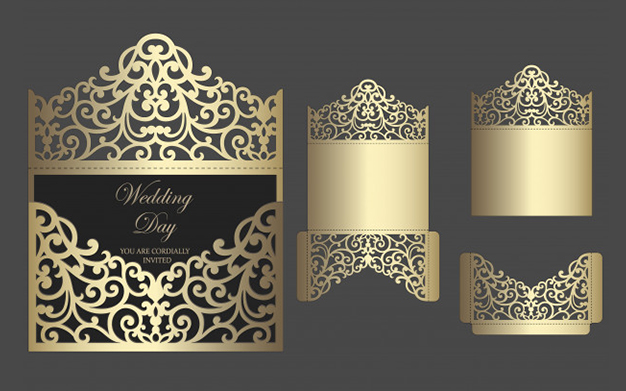 قالب برش لیزر کارت دعوت - Ornate laser cut wedding invitation