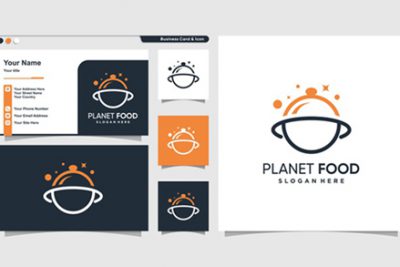 کارت ویزیت و لوگو رستوران و فست فود - Planet food logo modern line art style
