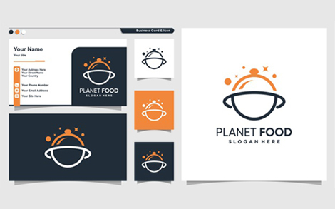 کارت ویزیت و لوگو رستوران و فست فود - Planet food logo modern line art style