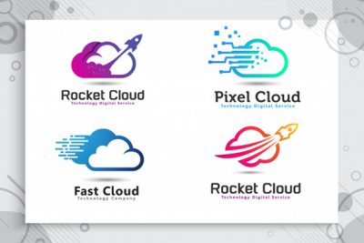 مجموعه لوگو راکت و ابر - Set collection of rocket cloud logo