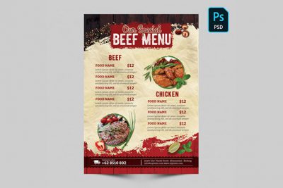 منو A4 رستوران - Special beef menu