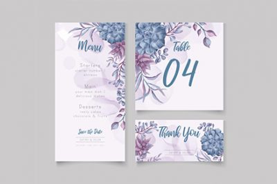 مجموعه کارت و منو دعوت مراسم - Watercolor floral wedding menu