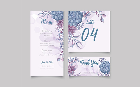 مجموعه کارت و منو دعوت مراسم - Watercolor floral wedding menu