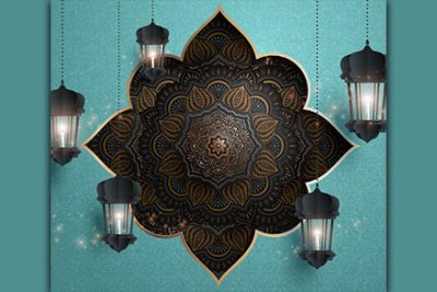 طرح مذهبی چند منظوره – Arabesque flower pattern with hanging paper