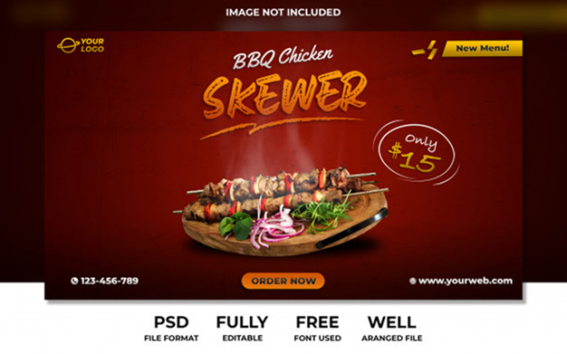 بنر تبلیغاتی کبابی مناسب وب و اینستاگرام - Barbeque skewer chicken