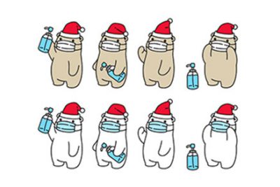 خرس با کلاه بابانوئل و ماسک و الکل - Bear polar christmas santa claus face mask covid 19