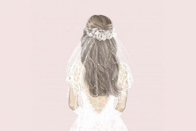بنر عروس زیبا با لباس سفید - Beautiful bride in white dress hand drawn
