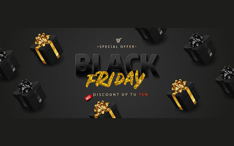 بنر حراج جمعه سیاه - Black friday sale realistic black gift boxes