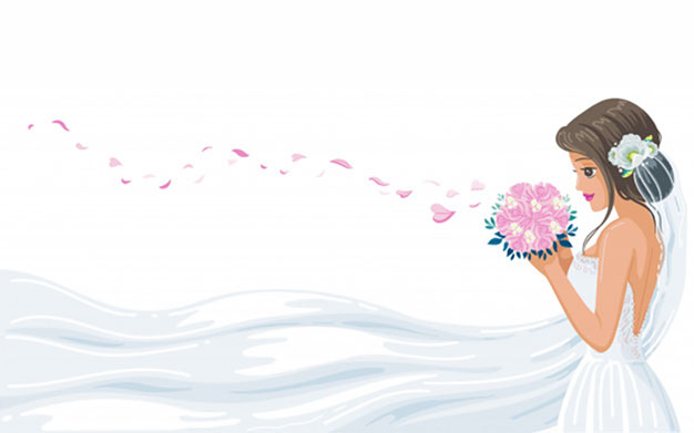 بنر عروس با لباس عروس و گل رز صورتی - Bride with bridal gown with pink rose