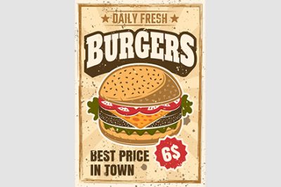 پوستر وکتور تبلیغ برگر - Burger colored advertising poster