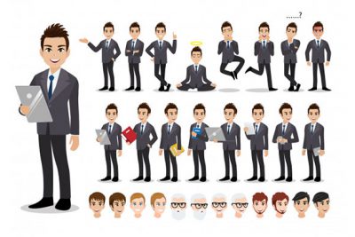 مجموعه کاراکتر مرد تاجر با سرهای جوان و پیر – Businessman cartoon character set