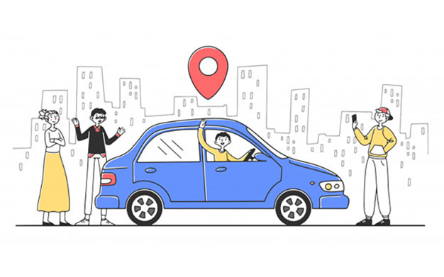 تاکسی آنلاین با کاراکتر زن و مرد – Car sharing service