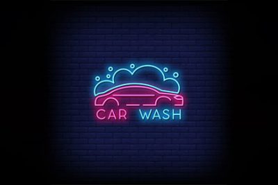بنر لوگو کارواش سبک نئون – Car wash neon signs style text
