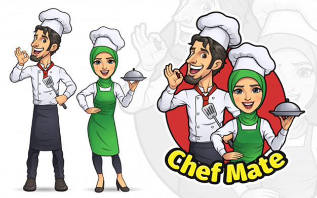 لوگو و کاراکتر زوج مسلمان آشپز – Cartoon couple muslim chef
