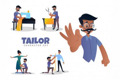 کاراکتر کارتونی خیاط و طراح لباس آقا - Cartoon illustration of tailor character set