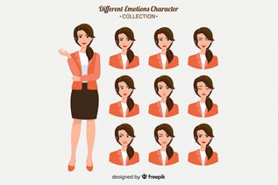 مجموعه کاراکتر خانم جوان در حالتهای مختلف – Character showing emotions