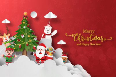 بنر تبریک کریسمس - Christmas banner of santa claus and friends