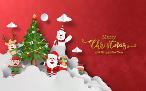 بنر تبریک کریسمس - Christmas banner of santa claus and friends