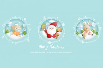 بنر تبریک و کاراکتر بابانوئل و کریسمس - Christmas card and banner