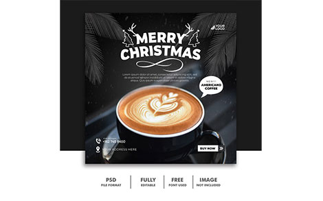بنر تبلیغ قهوه و کافه برای کریسمس - Christmas coffee social media post banner