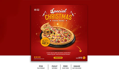 بنر تبلیغ فست فود برای کریسمس - Christmas social media post banner for food