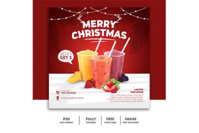 بنر تبلیغ نوشیدنی برای کریسمس مناسب اینستاگرام - Christmas social media post for drink menu