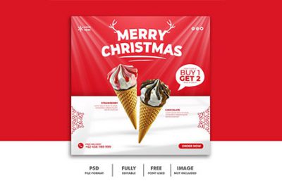 بنر تبلیغ بستنی برای کریسمس مناسب اینستاگرام - Christmas social media menu
