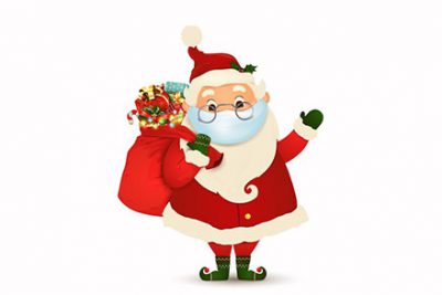 بابانوئل با ماسک و هدیه - Christmas themed illustration
