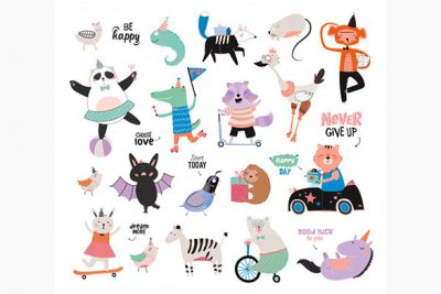 مجموعه کاراکتر کارتونی حیوانات بامزه - Cute funny animals set