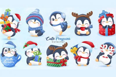 مجموعه پنگوئن زیبا برای کریسمس - Cute penguins set for christmas day