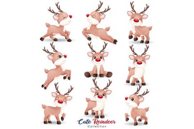 مجموعه کاراکتر گوزن کریسمس - Cute reindeer for christmas