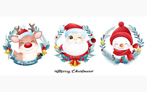 کاراکتر بابانوئل آبرنگی کریسمس - Cute santa claus and friends for christmas